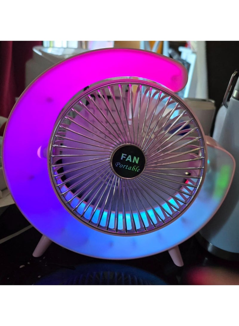 Multicolor LED Desktop Fan - 180° Rotatable Portable Personal Fan with 5 Lighting Modes - 3-Speed Quiet USB Rechargeable Table Fan for Home, Office, Bedroom & Travel - Image 3